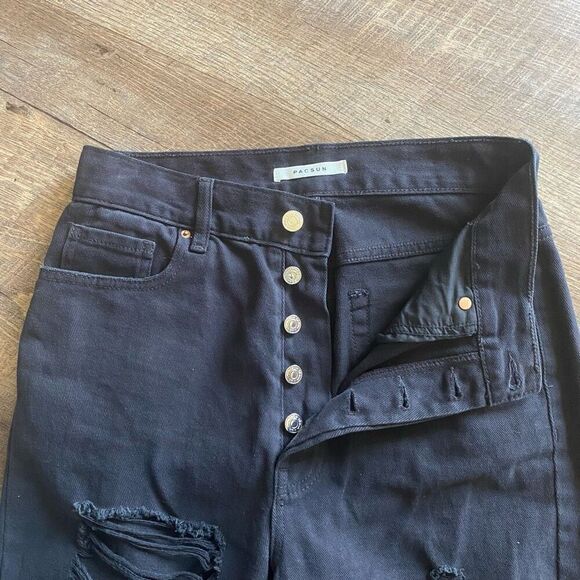 PacSun Ultra High Rise Jeans Destroyed Black Slim Button Fly - Picture 8 of 13